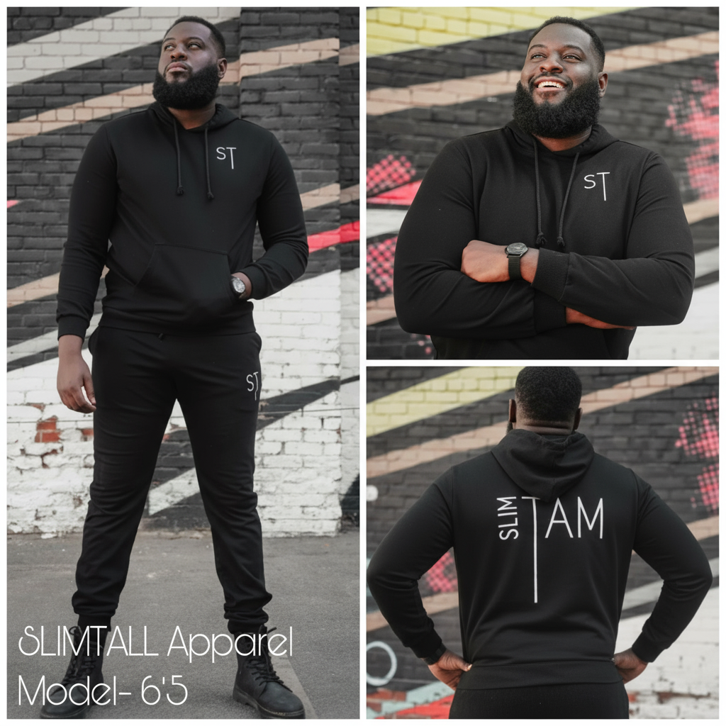 SlimTall hoodie model is 6’5

