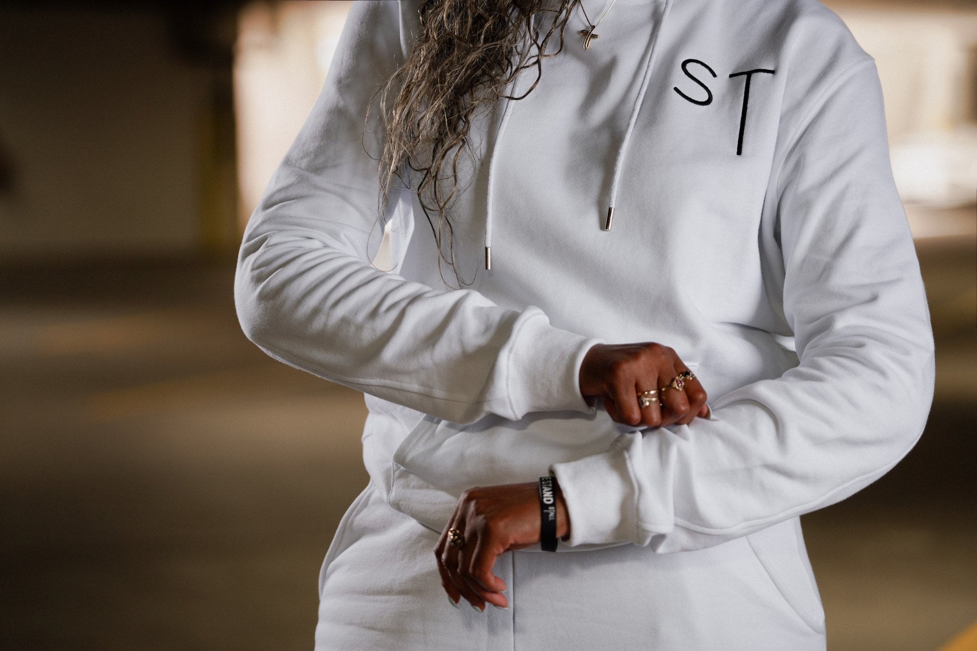 SlimTall white tracksuit set, chest logo detail